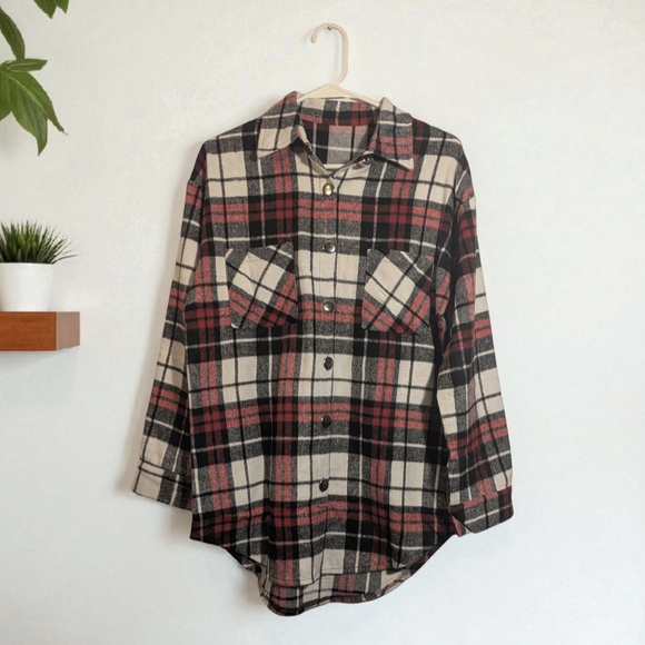 Plaid Women's Jacket - Black, Red, Cream - Picture 1 of 4